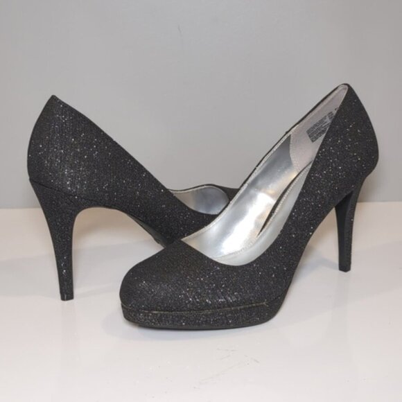 Fioni Night Formal Glitter High Heels Dark Gray Silver Metallic Shoes Size 8.5 - Picture 12 of 14